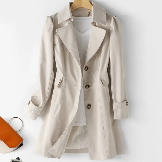 Elena - dames trenchcoat met enkelvoudige rij knopen - middellang